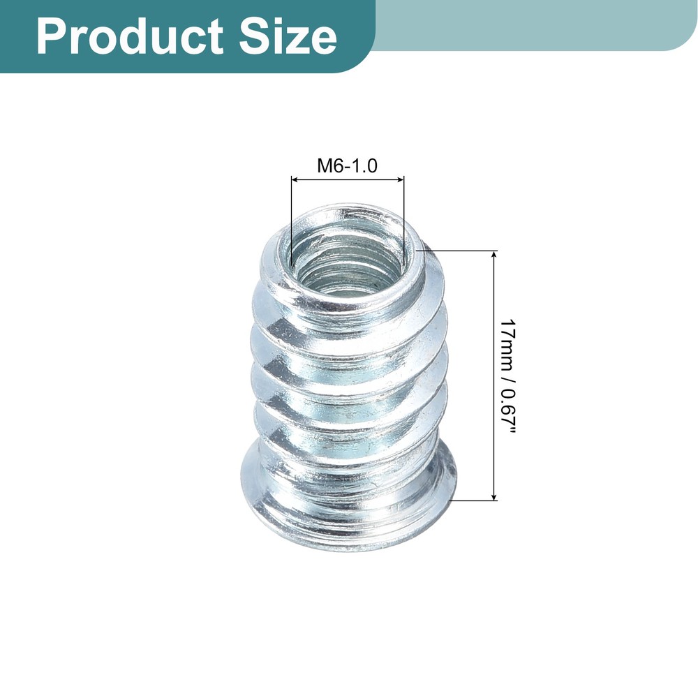 20Pcs Threaded Inserts, M6-1x17 Nut Threaded Inserts for Wood Working Tool