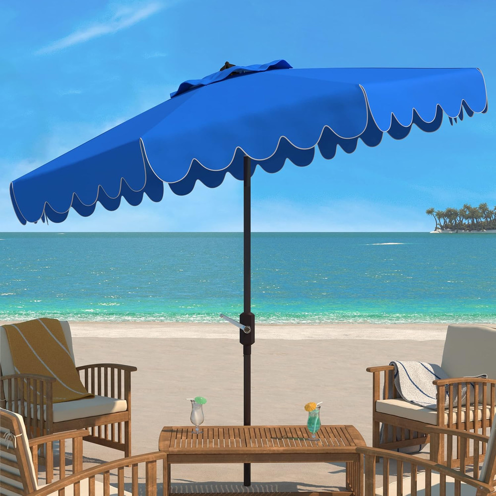 Venice Navy & White 9Ft Crank Outdoor Umbrella with Push Button Tilt