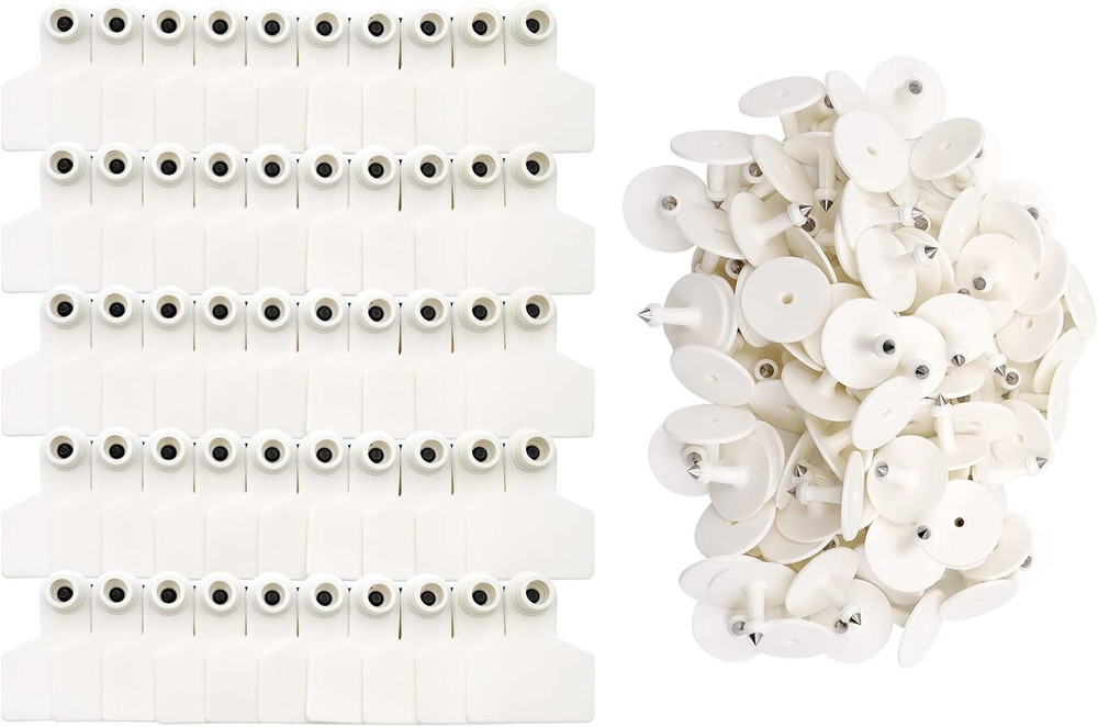 Blank Ear Tags 100 Pieces for Livestock Identification (White)