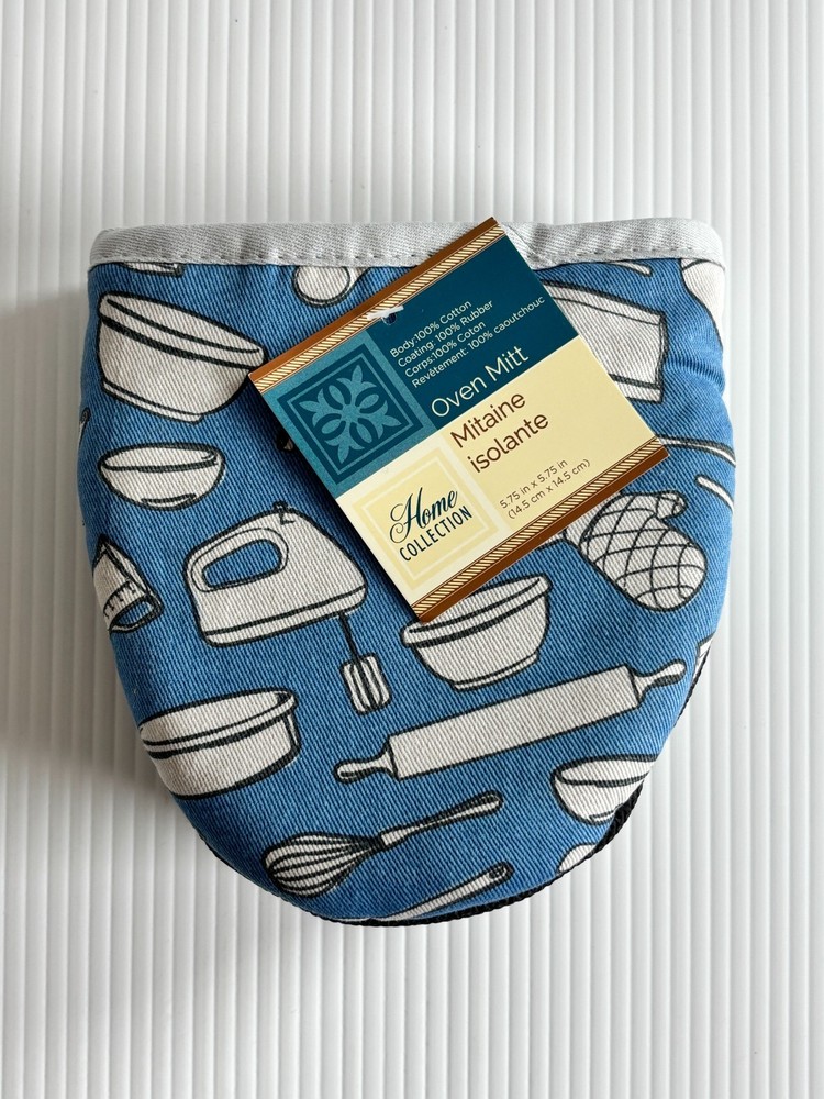 Home Collection Oven Mitt Blue Baker Bakery Cotton Rubber