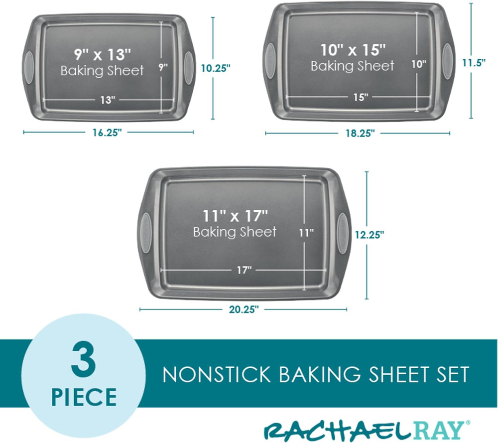 Nonstick Bakeware Set with Grips, Nonstick Cookie Sheets / Baking Sheets - 3 Pie