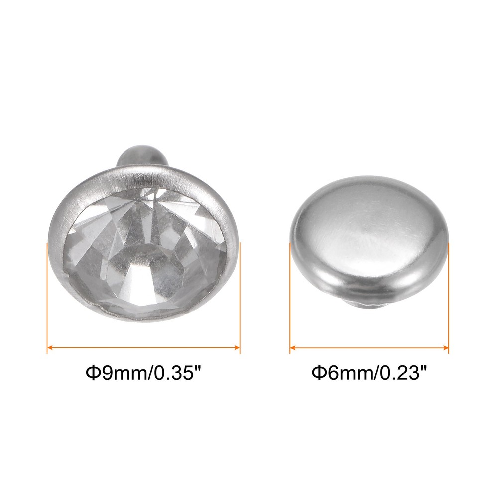 50pcs Crystal Rivets 9mm Rhinestone Rivets Rapid Stud Rivets, Silver