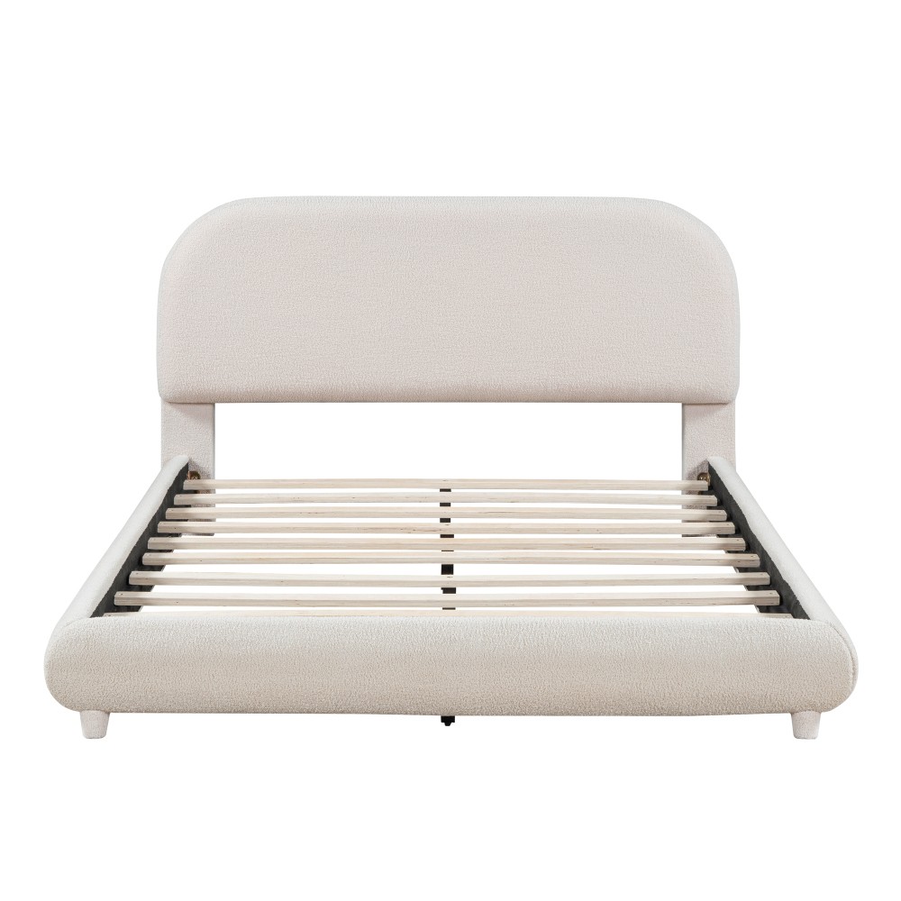Teddy Fleece Full Size Upholstered Platform Bed with Thick Fabric, Solid Frame