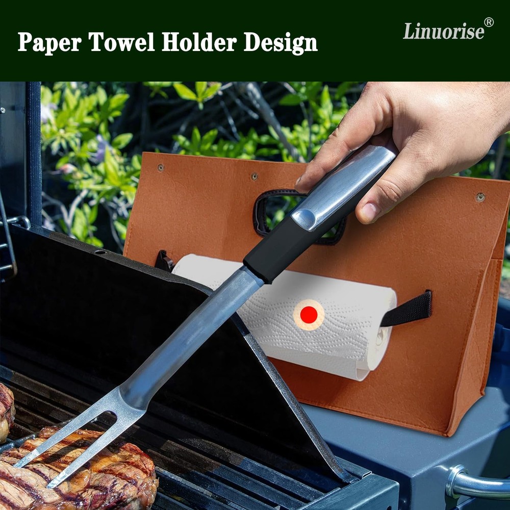 Linuorise Grill Accessory Storage Bag, BBQ Tools Storage, Brown