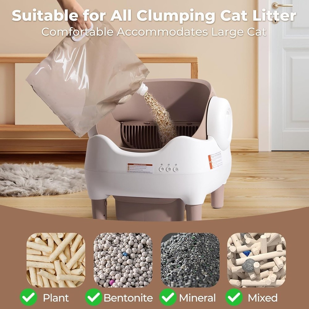Self Cleaning Automatic Cat Litter Box with App Control Large Bin Odor Free Mult