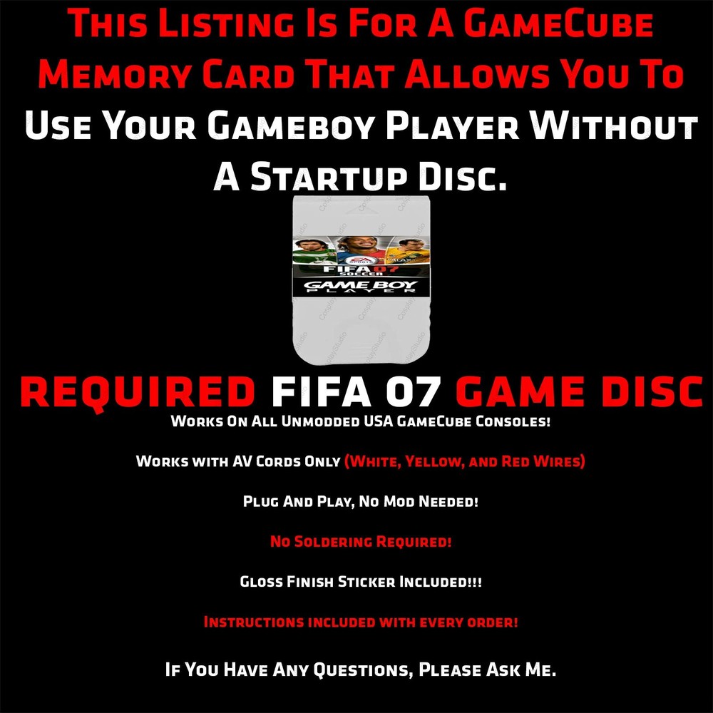 FIFA 07 GameBoy Player Loader Plug & Play GameCube Memory Card Bootable