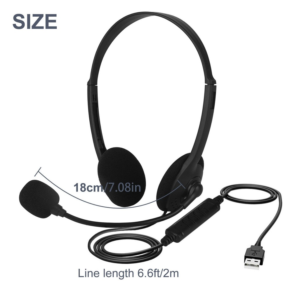 USB Headset Headphone Microphone Noise Cancelling For PC Computer Call Chat