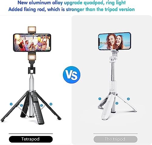 41” Selfie Stick Tripod Quadrapod with 2 Rechargeable Fill Light, Extendable