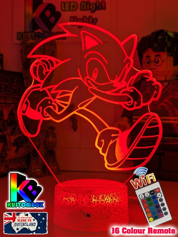 SONIC HEDGEHOG PERSONALISED NAME USB LED NIGHT LIGHT 7 COLOUR REMOTE CONTROL
