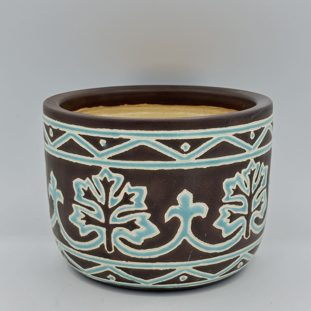 Studio Art Pottery Planter Brown And Teal 4.75 X 6.5