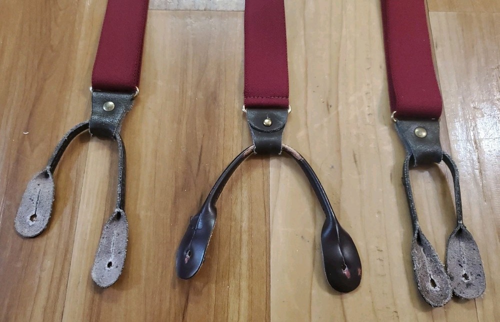 Vintage Pelican USA Maroon Solid Red Button Suspenders