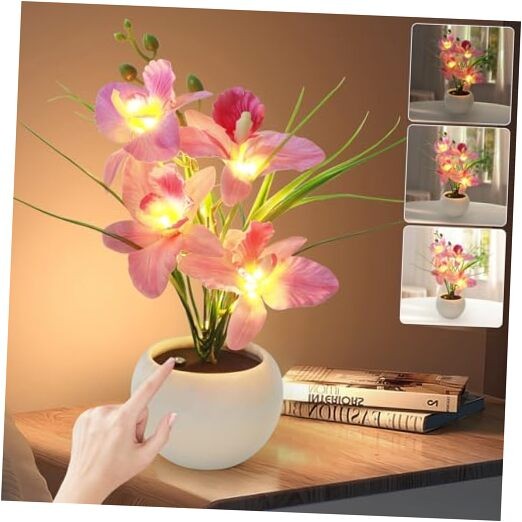 Artificial Flower Night Light, Touch Stepless Dimming USB Rechargeable Pink