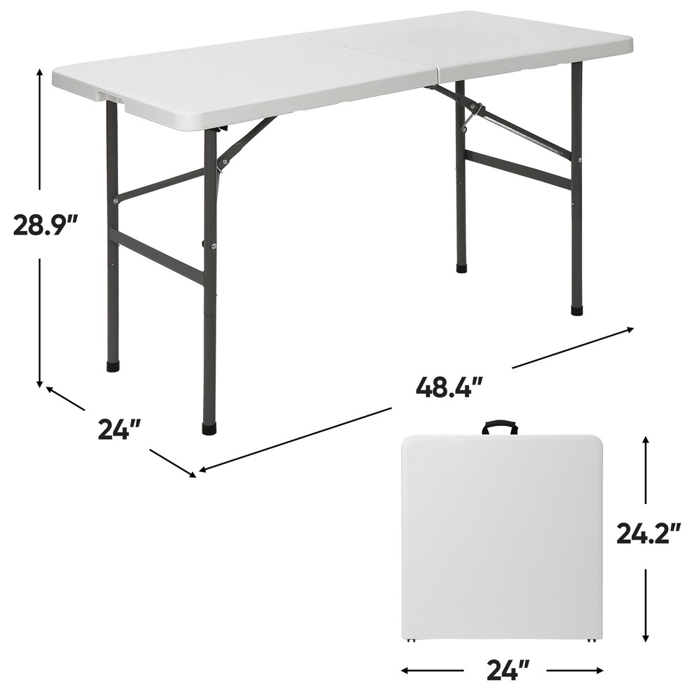 HomGarden 4FT Plastic Folding Table Picnic Table Camping Picnic White