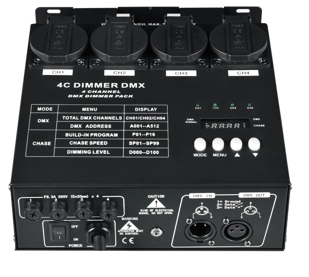 4 Channel LED Controller Digital DMX Dimmer Pack Remote Control for Stage