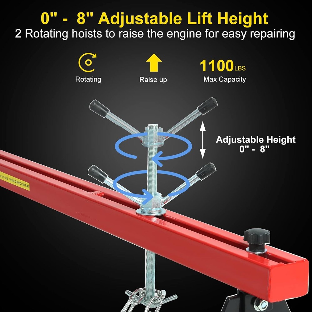 Red 1100 Lbs Engine Support Bar Engine Load Leveler Transmission with Dual Hooks