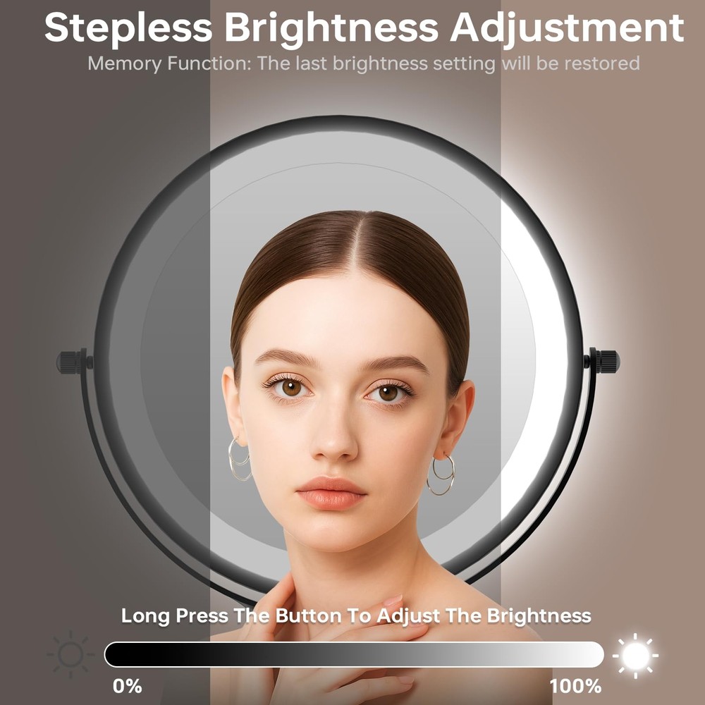 Lighted Makeup Mirror with Magnification 1x/10x Magnifying Mirror with 3 Colo