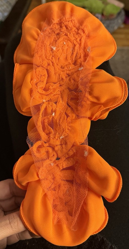 2 Pack Orange Ruffle Flower Applique Patch Handmade