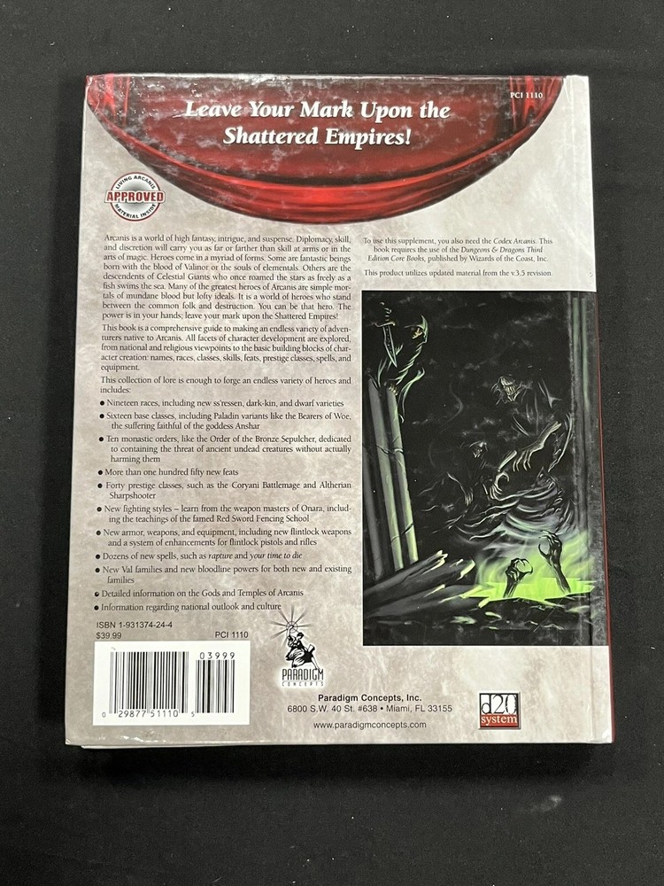 Player's Guide to Arcanis d20 System Paradigm Concepts RPG Book
