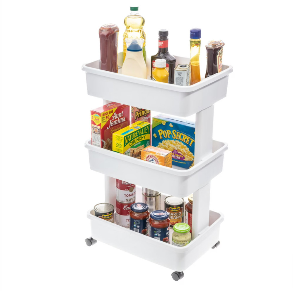 Mainstays 3-Tier Plastic Rolling Laundry Cart, Arctic White