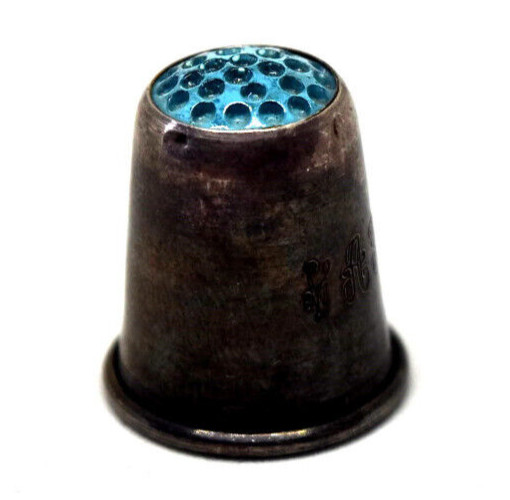 Antique Blue Head Sterling Silver Thimble Monogrammed