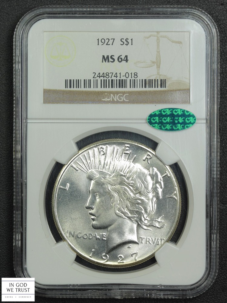 1927 Peace Silver Dollar $1 NGC MS 64 CAC