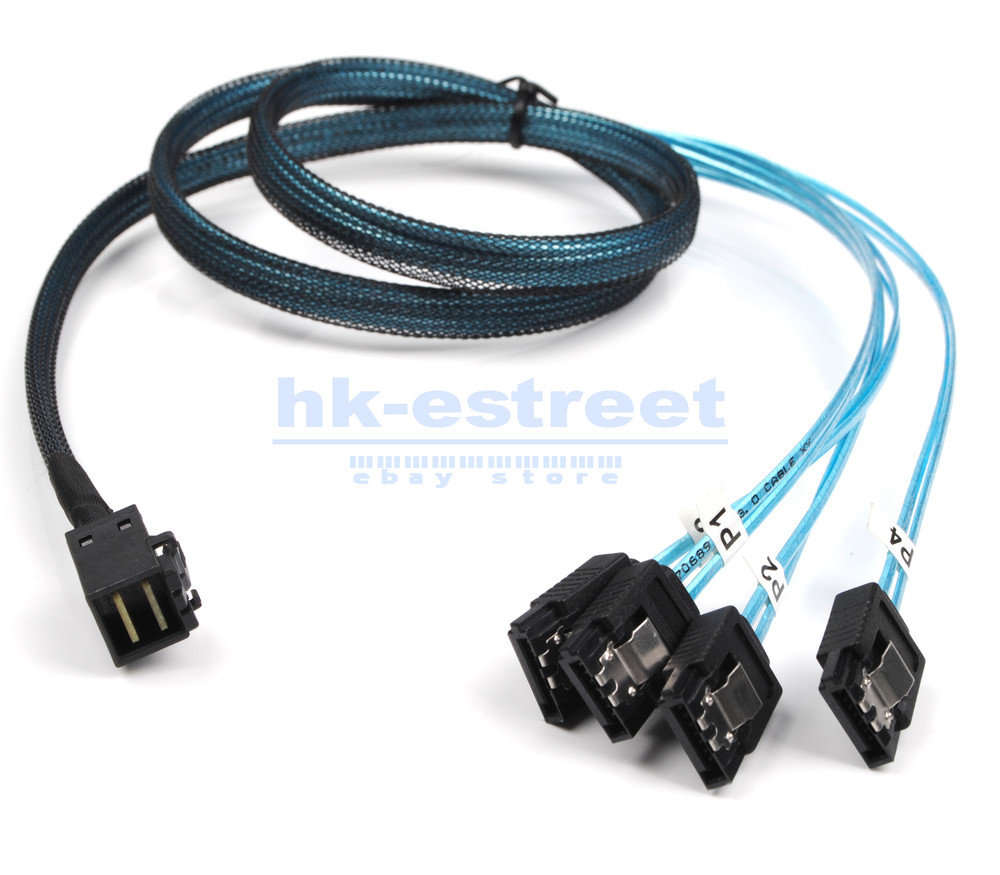 2PCS Mini SAS SFF-8643 to 4 SATA 7pin Hard Disk 6Gbps Data Server Raid Cable 1M