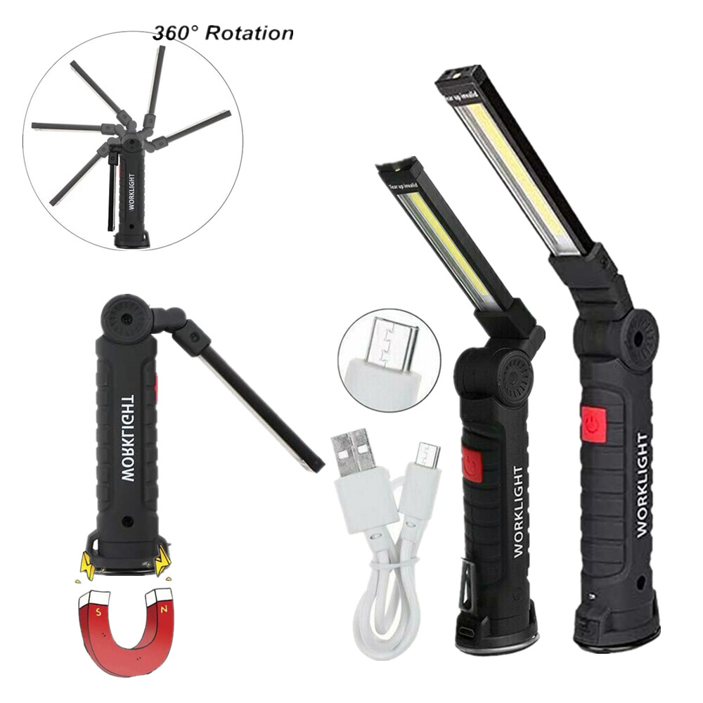 LED Work Light COB Rechargeable Work Flashlight with Magnetic Base Hanging Hook