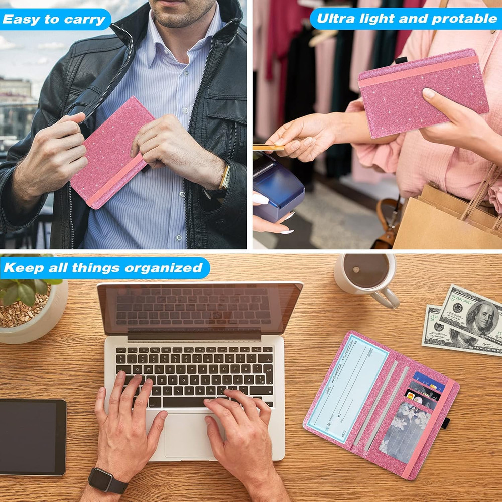 Checkbook Cover, Leather RFID Blocking Check Book Wallet, Protective Premium Bus