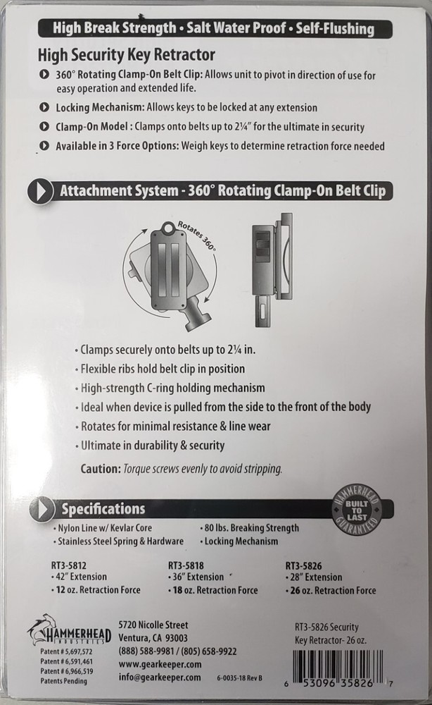 Gear Keeper High Security Key Retractor RT3-5826