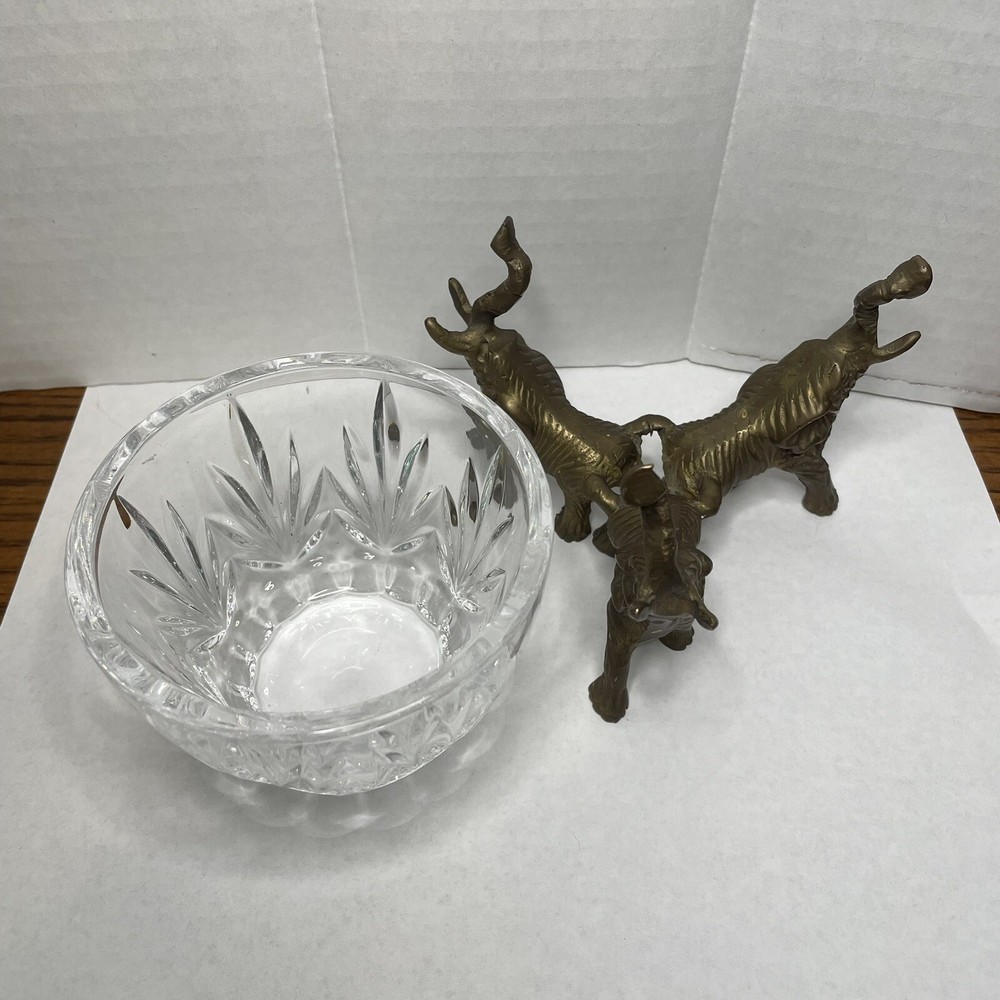 Brass Elephant Base W/Crystal Dish