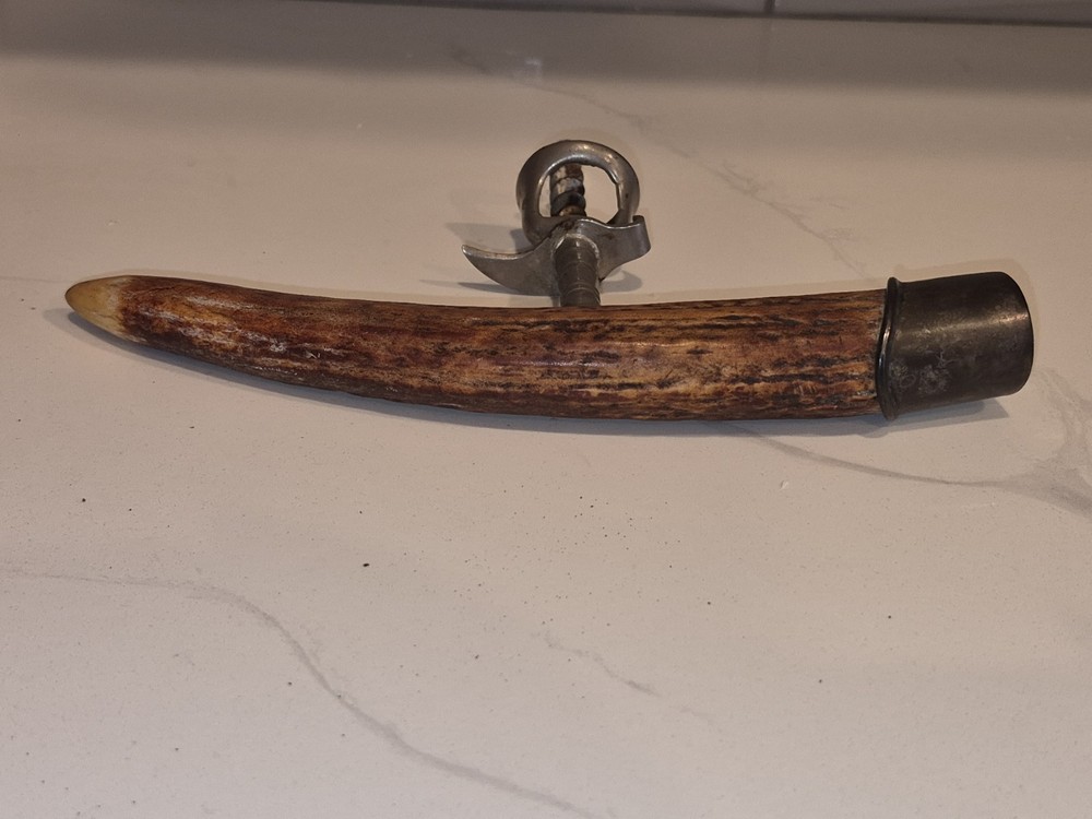 Antique Antler Corkscrew with Sterling Silver End-cap 8.5" Wide