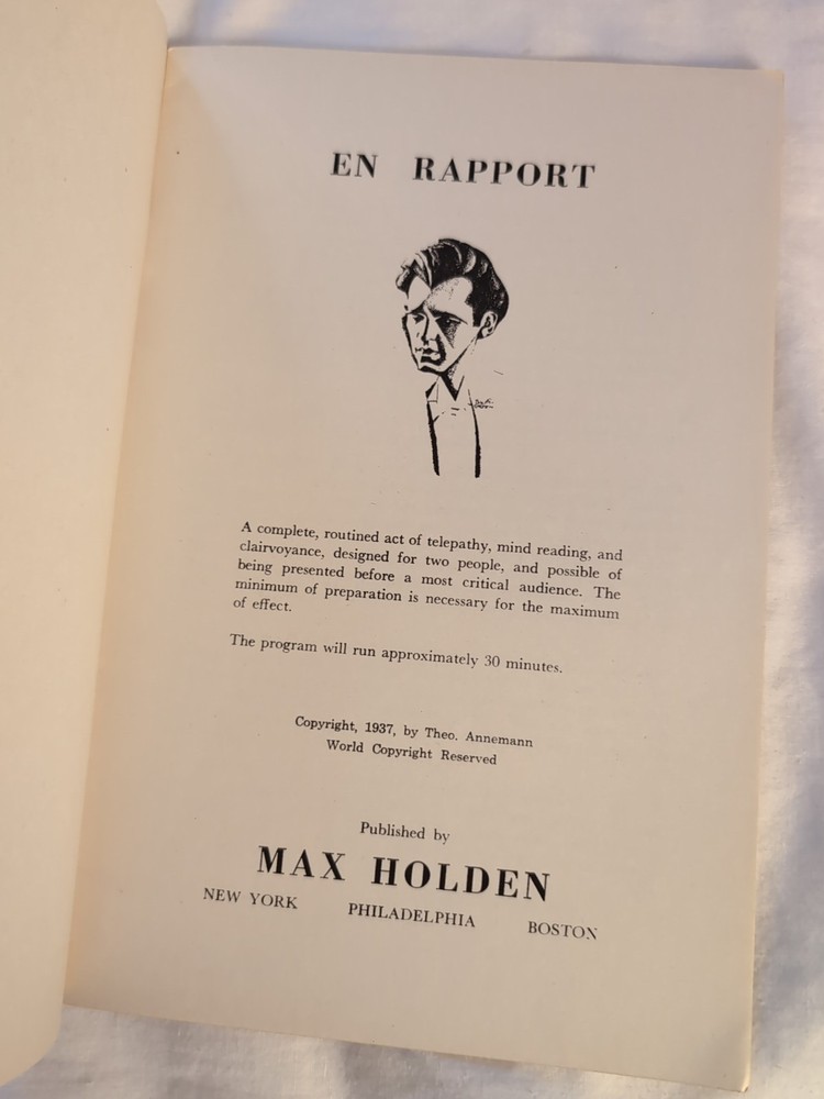 En Rapport By Annemann Mind Reading Mentalism Magic Book 1937