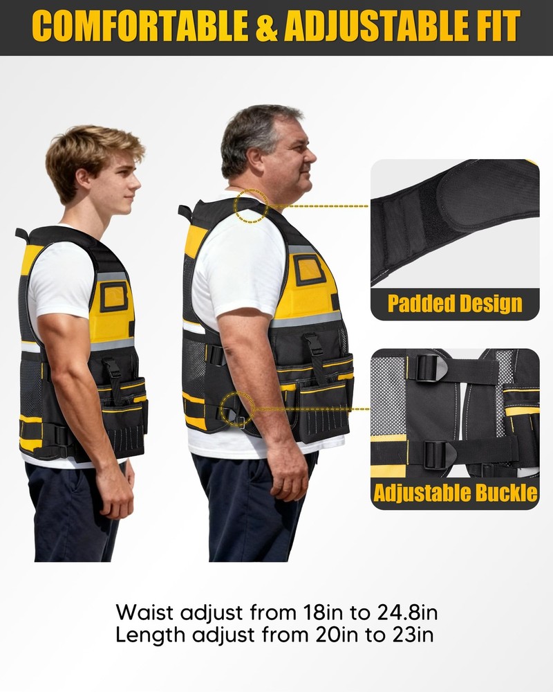 Tool Vest for Men with Adjustable Strap, Reflective Safety Work Vest for Elec...