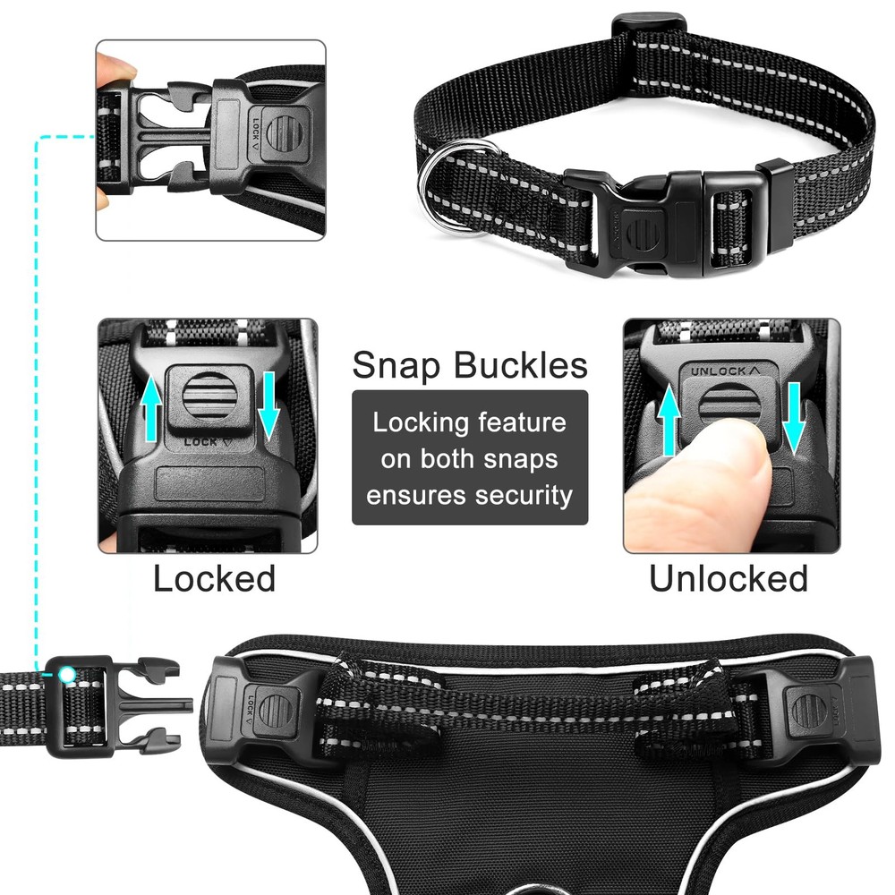 Dog Harness No Pull, Pet Harnesses with Dog Collar, Adjustable Reflective Oxf...