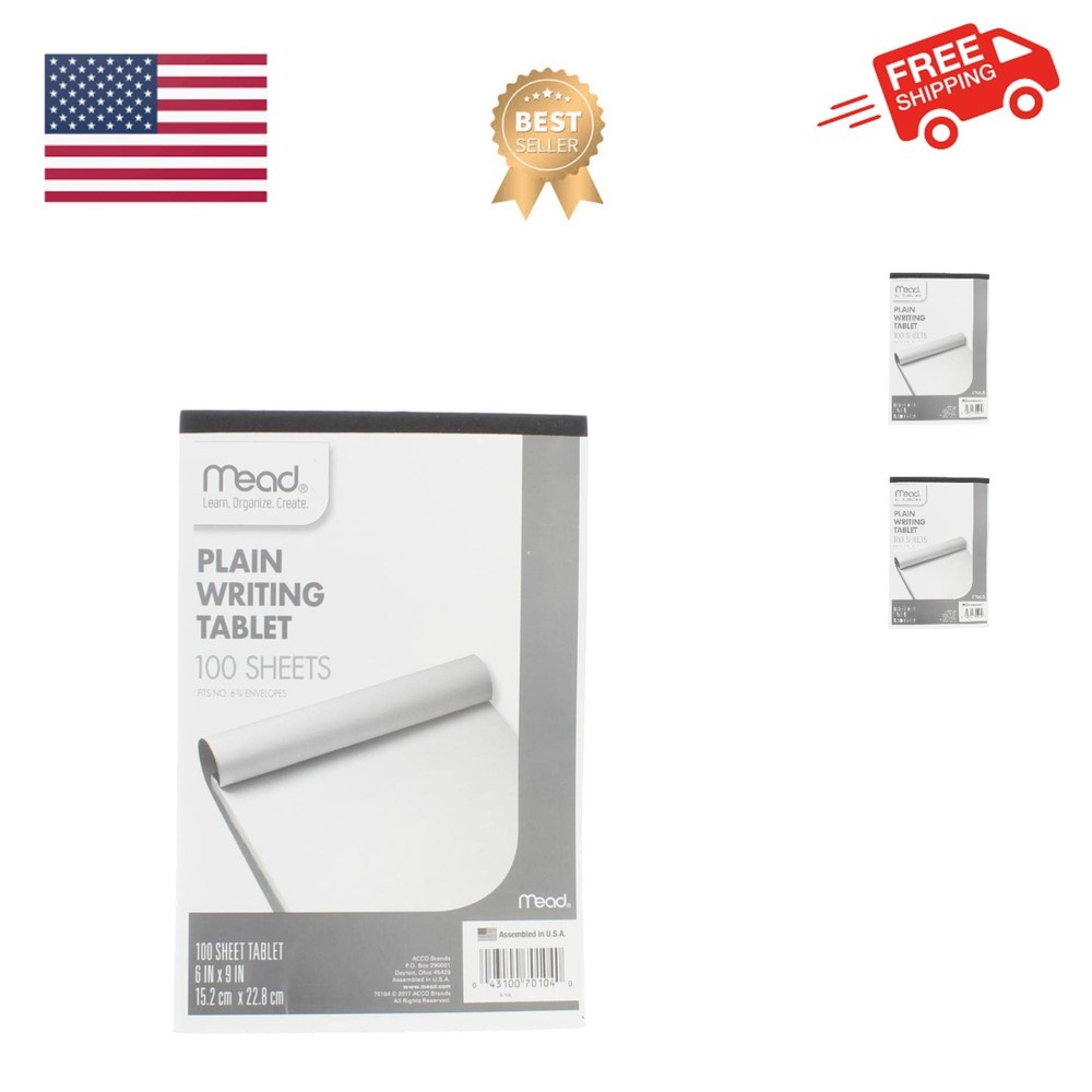 3-Pack Mead Writing Tablets, Durable 6x9 Inch, 100 Sheets for Home & Office