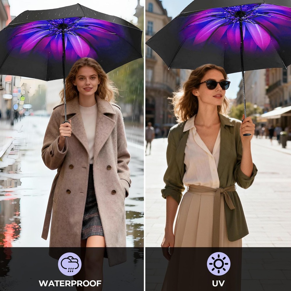LLanxiry Compact Travel Umbrella, 44" Canopy, Automatic Open/Close Windproof ...