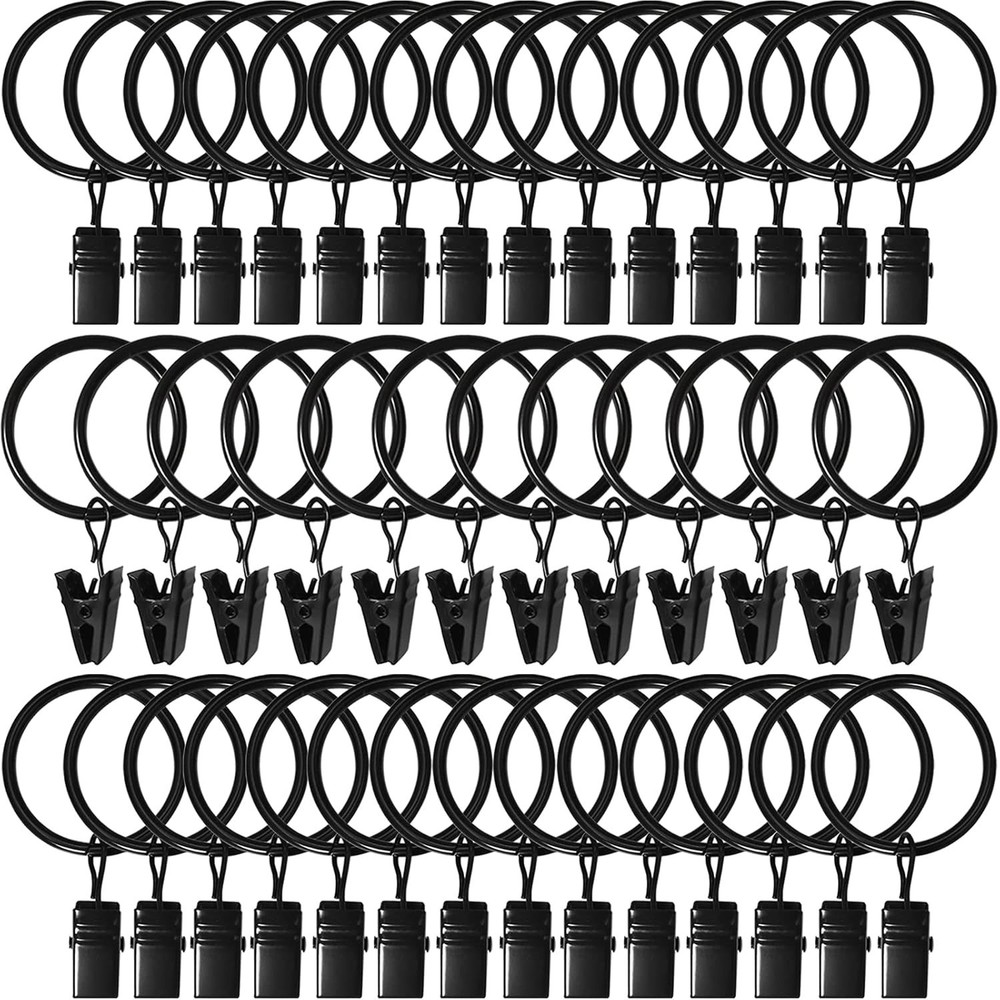 Versatile 40 Pack Black Drapery Clips & Rings – 1.26“ Diameter, Rustproof Design