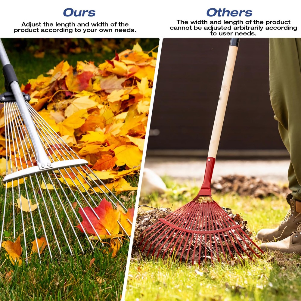Adjustable Metal-Leaf Rake with Telescopic Handle - Lawn & Garden Tool for Gr...