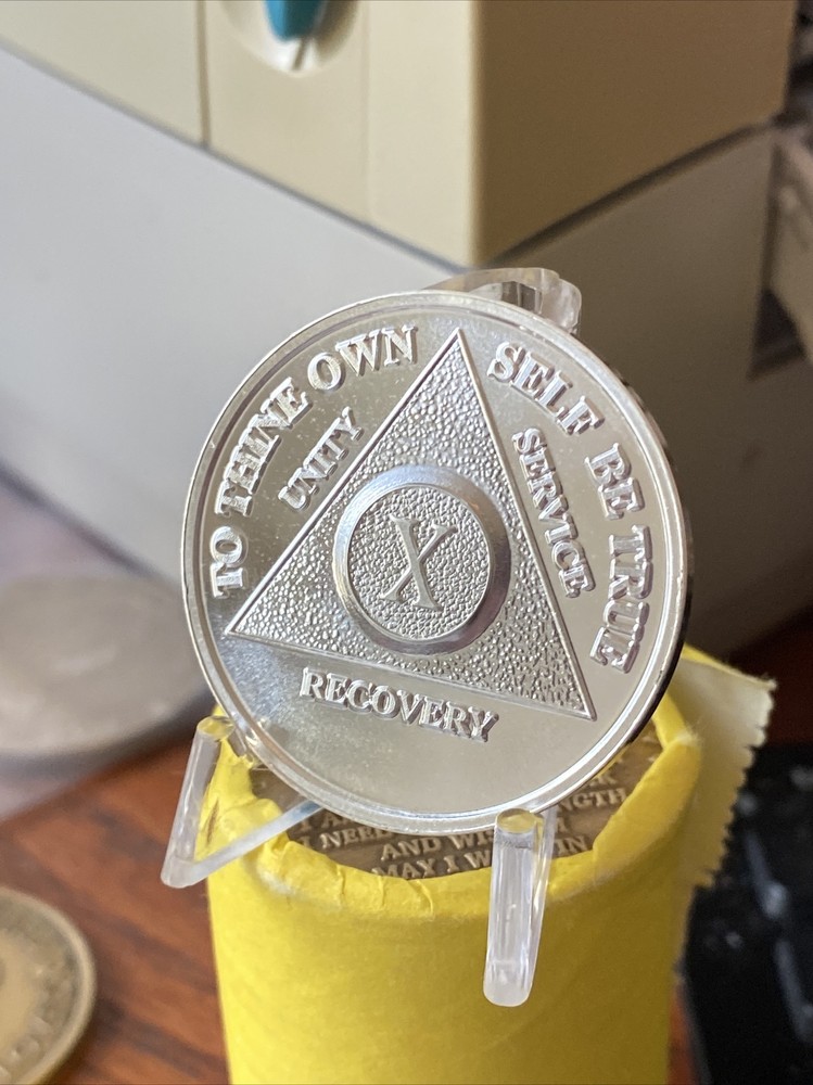 10 Year AA Medallion Silver Plated Sobriety Chip