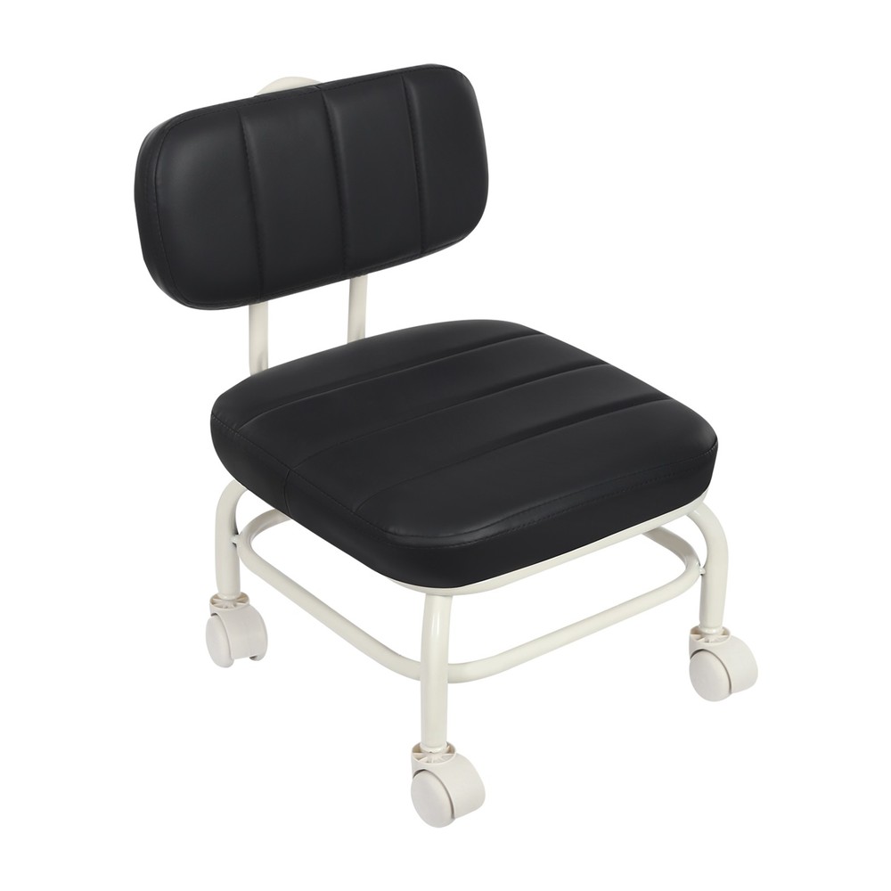 Black Low Rolling Stool, Roller Seat w/Universal Swivel Caster Wheels & Backrest