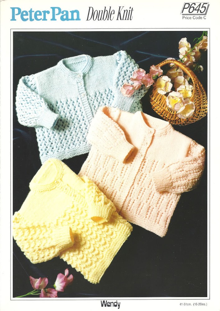 Peter Pan P645 Baby's Cardigan with pattern variations