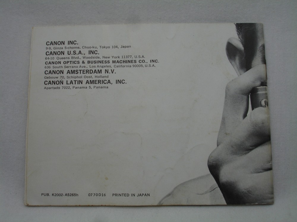 CANON FT Camera Instructions Manual. English Edition