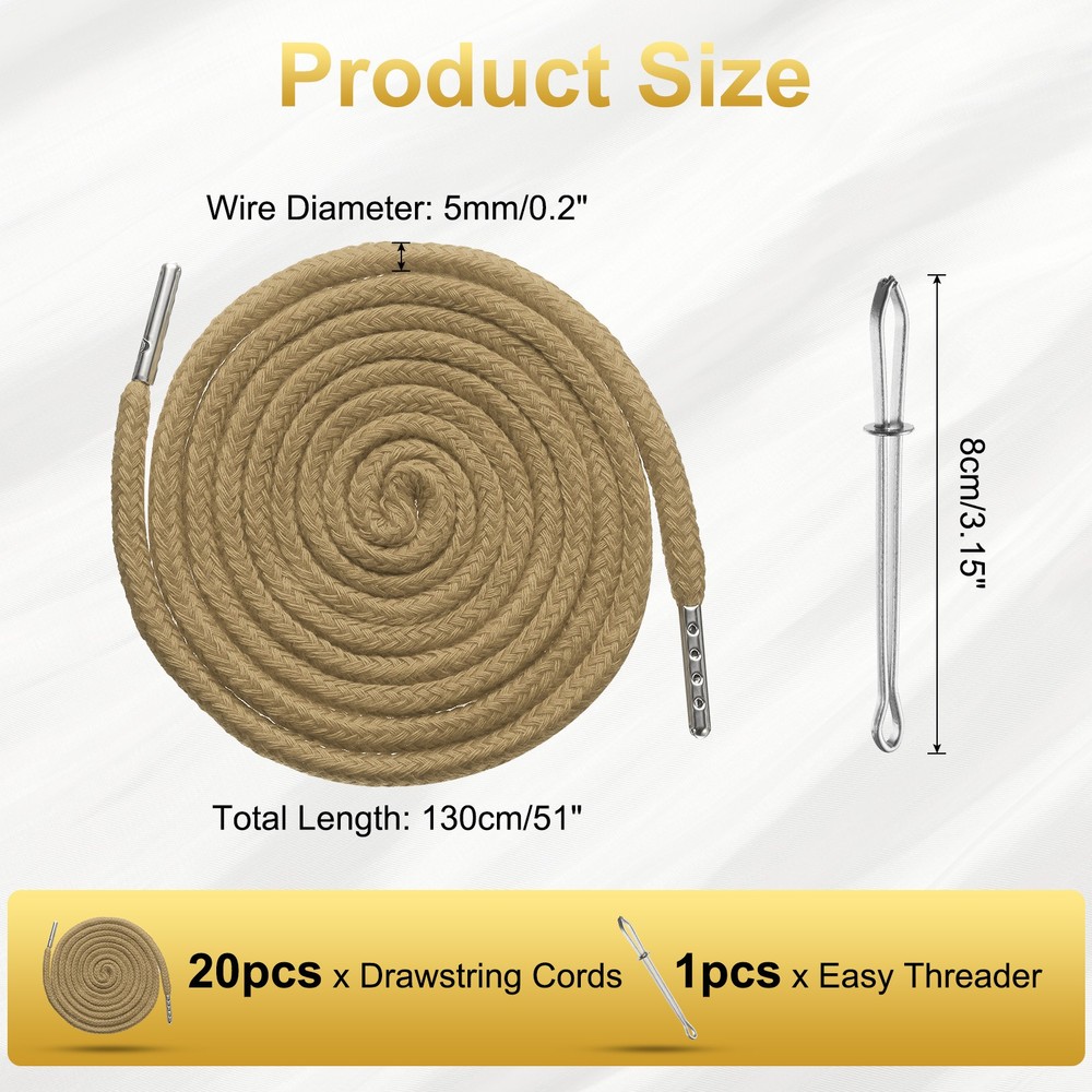20pcs Drawstring Cords 51" Replacement Drawstring with Threader, Khaki