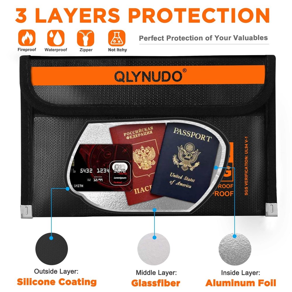 Small Fireproof Document Bag 8x5" External Size 2-Pack Fireproof Money Bag fo...