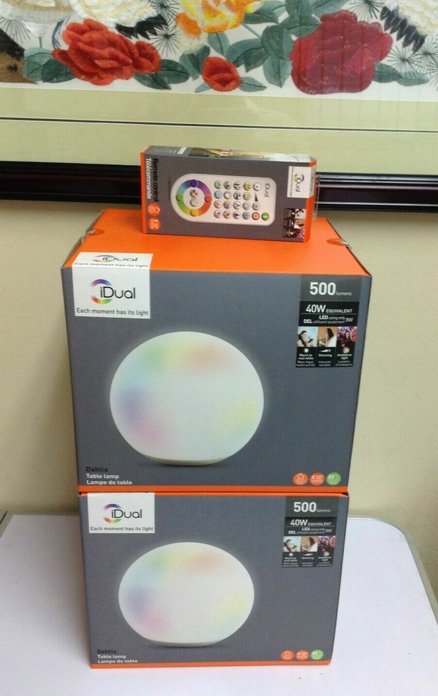 Two Remote Control Operated Corded Dimmable Color Changing LED Light Table Lamps