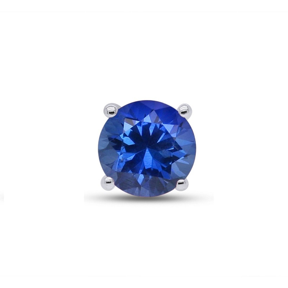 Single Solitaire Stud Earring Sterling Silver Round Cut Simulated Blue Sapphire