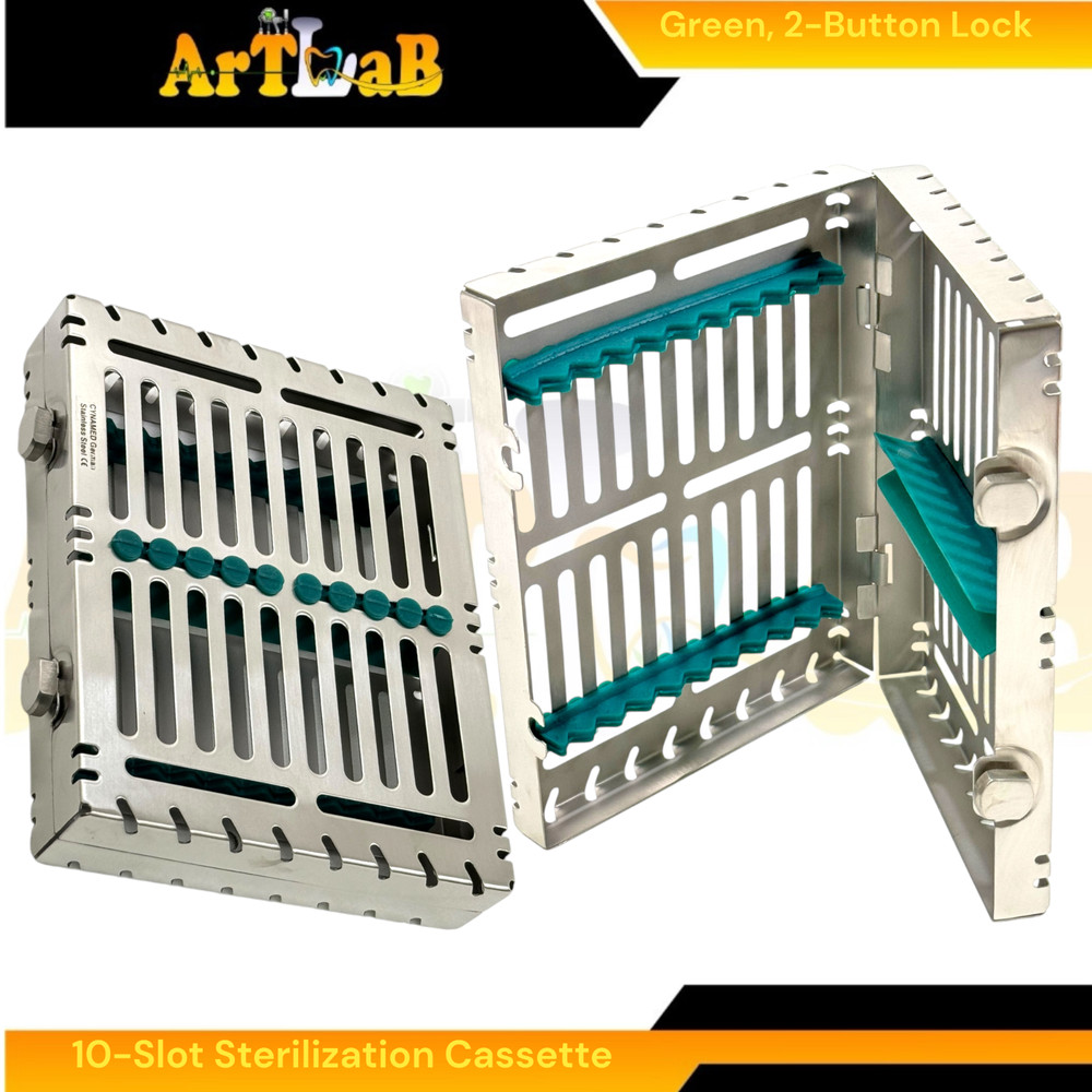 6 Count - Sterilization Cassettes for 10 Instruments, Detachable, 2-Button Lock
