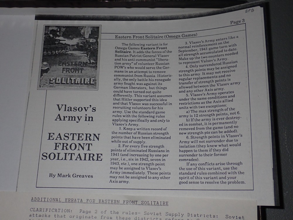 Eastern Front Solitaire Omega Games 1st Ed, 1986 Unpunched, Complete