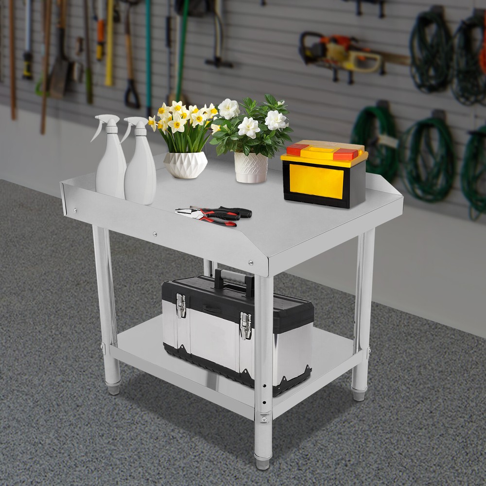 Adjustable Work Table Commercial Stainless Steel Prep Table Kitchen w/Backsplash