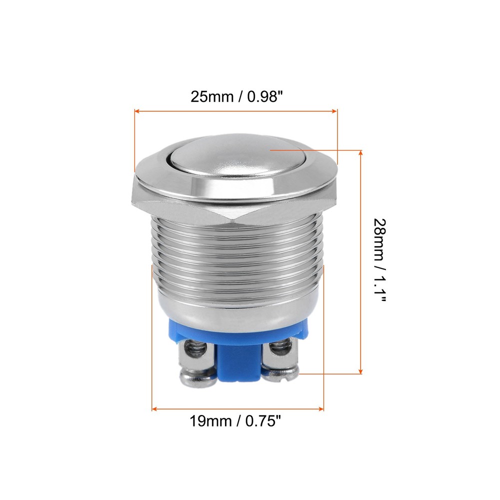 Push Button Switch - 5A / 19mm / Silvery / 1 Pcs